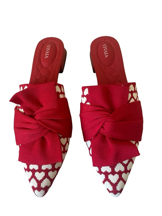Vivaia Shoes - Vivaia Red Heart Knit Bow Mules